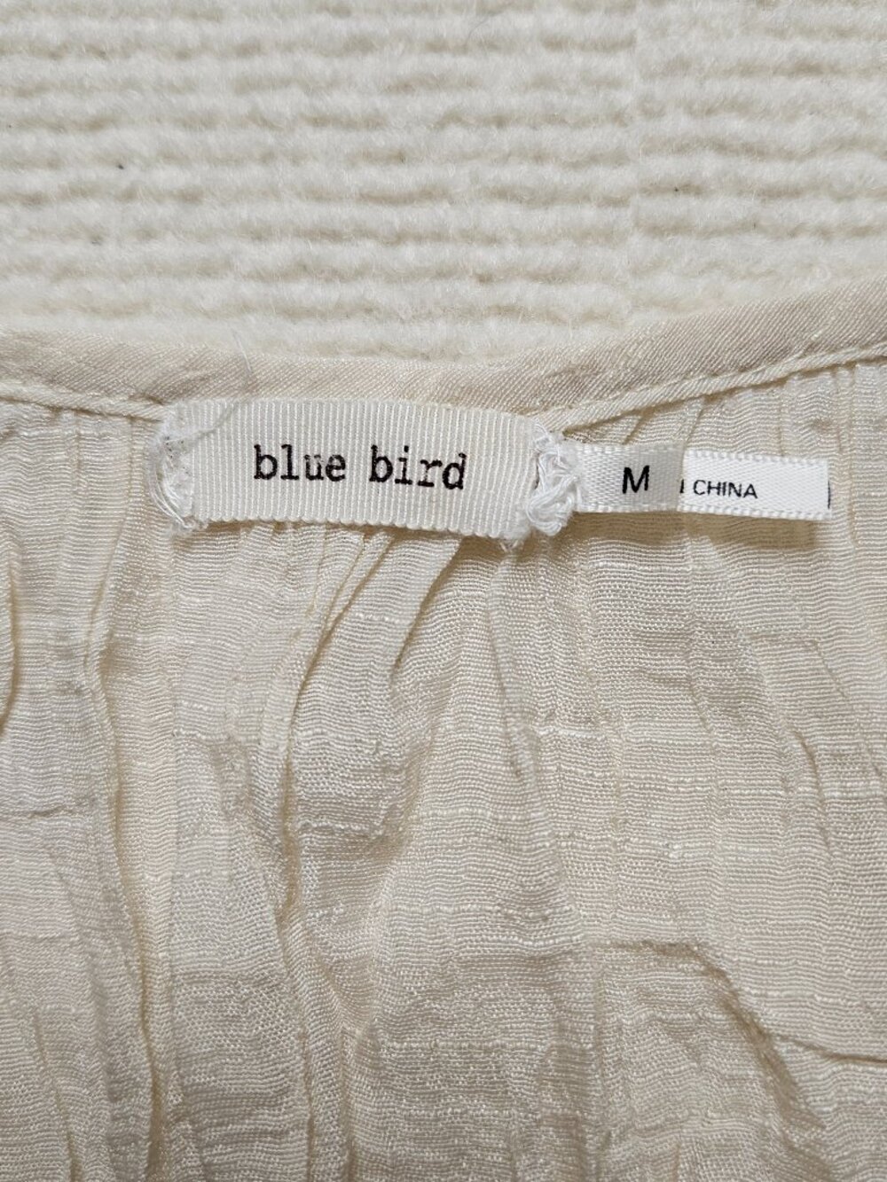 Blue Bird Cream Gauze Boho Blouse - Size Medium - Picture 5 of 8